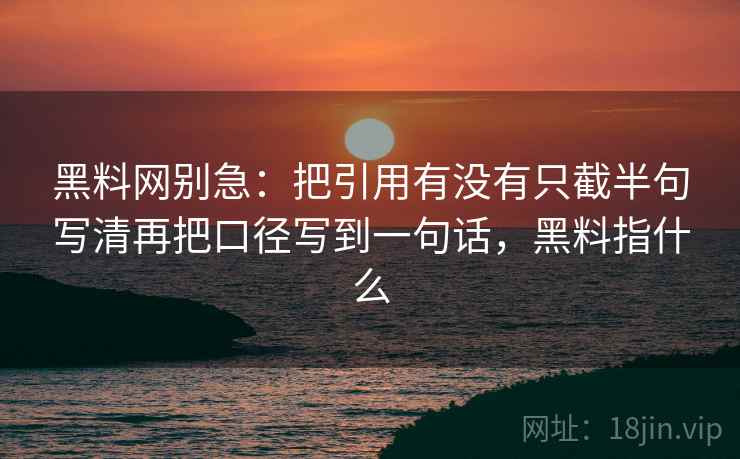 黑料网别急：把引用有没有只截半句写清再把口径写到一句话，黑料指什么